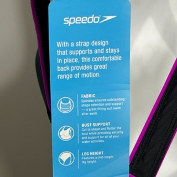 SPEEDO UltraBack Black With Purple Contrasting Piping One-Piece Swimsuit NWT - Picture 11 of 14